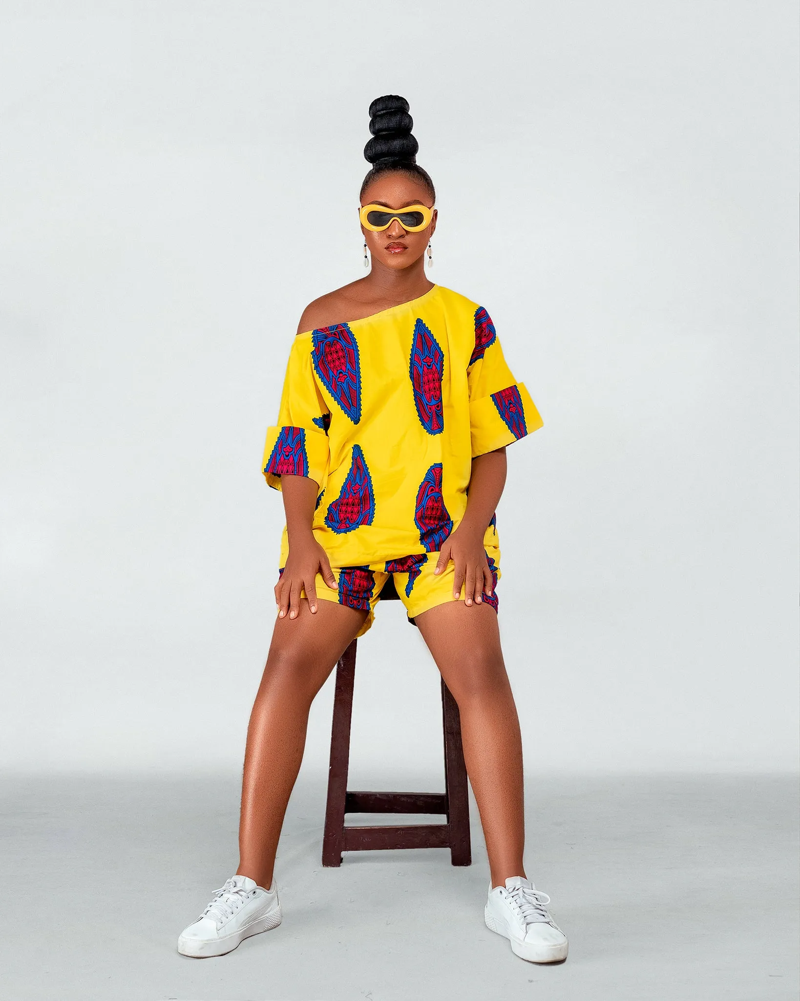 Britney Ankara High Waisted Shorts | Yellow African Print