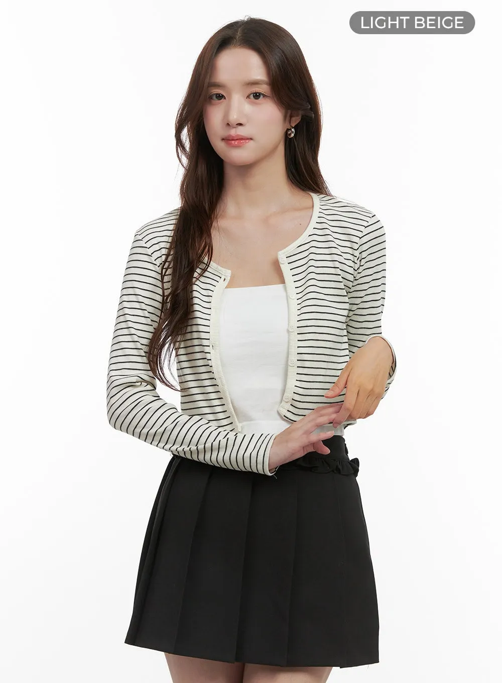 Button-Up Striped Crop Cardigan OO421