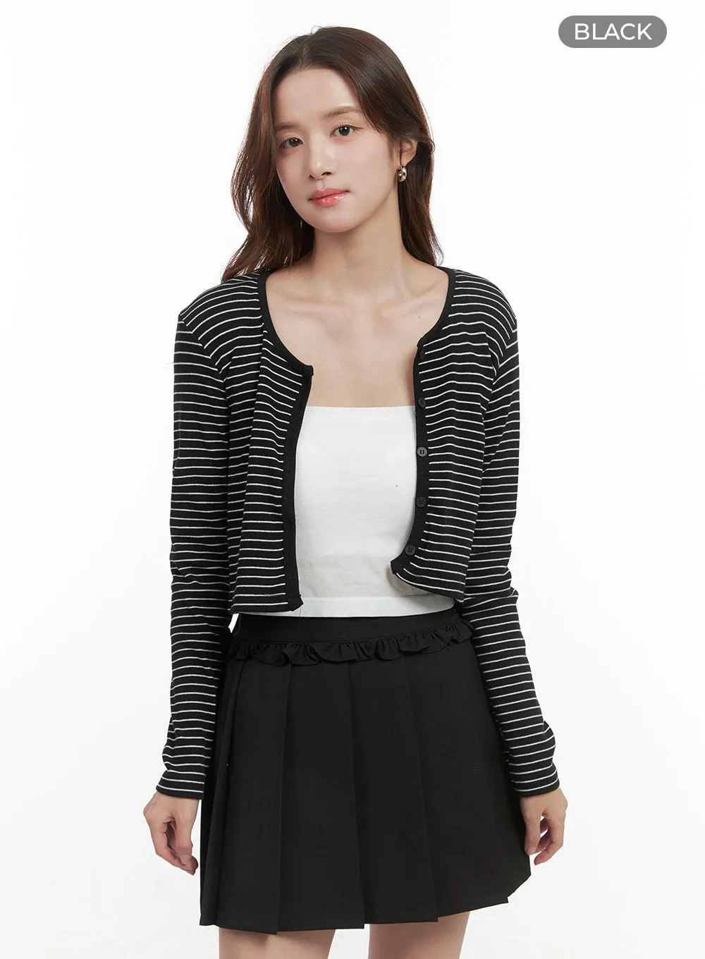 Button-Up Striped Crop Cardigan OO421