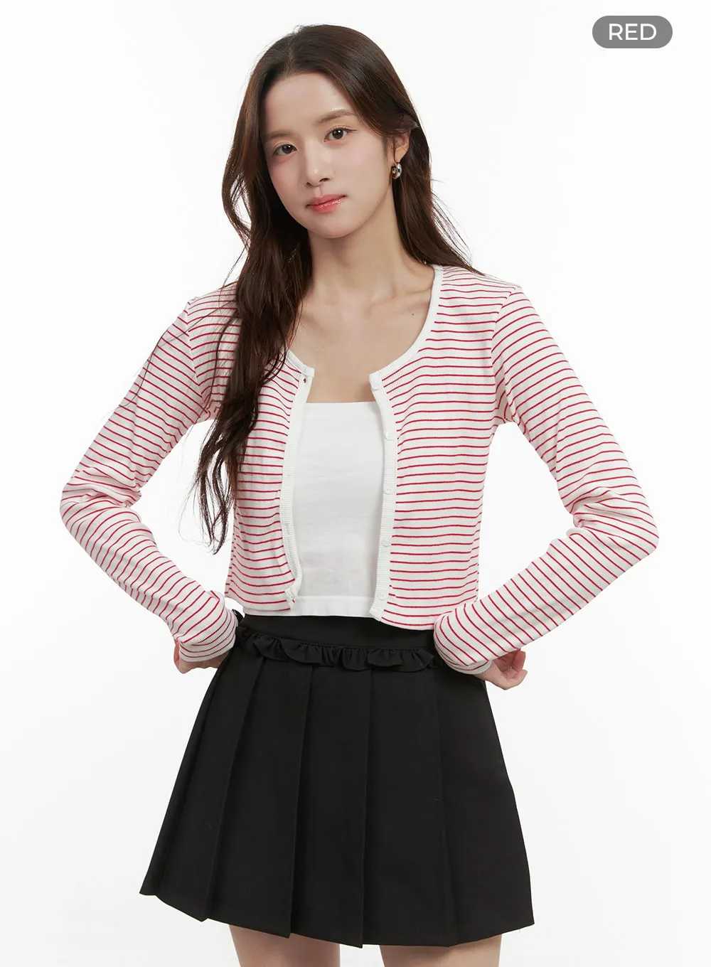 Button-Up Striped Crop Cardigan OO421