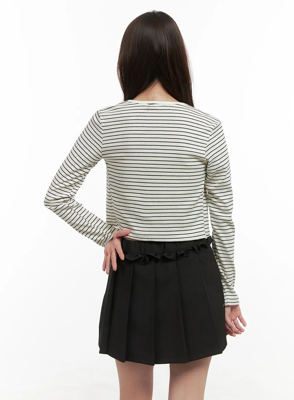 Button-Up Striped Crop Cardigan OO421