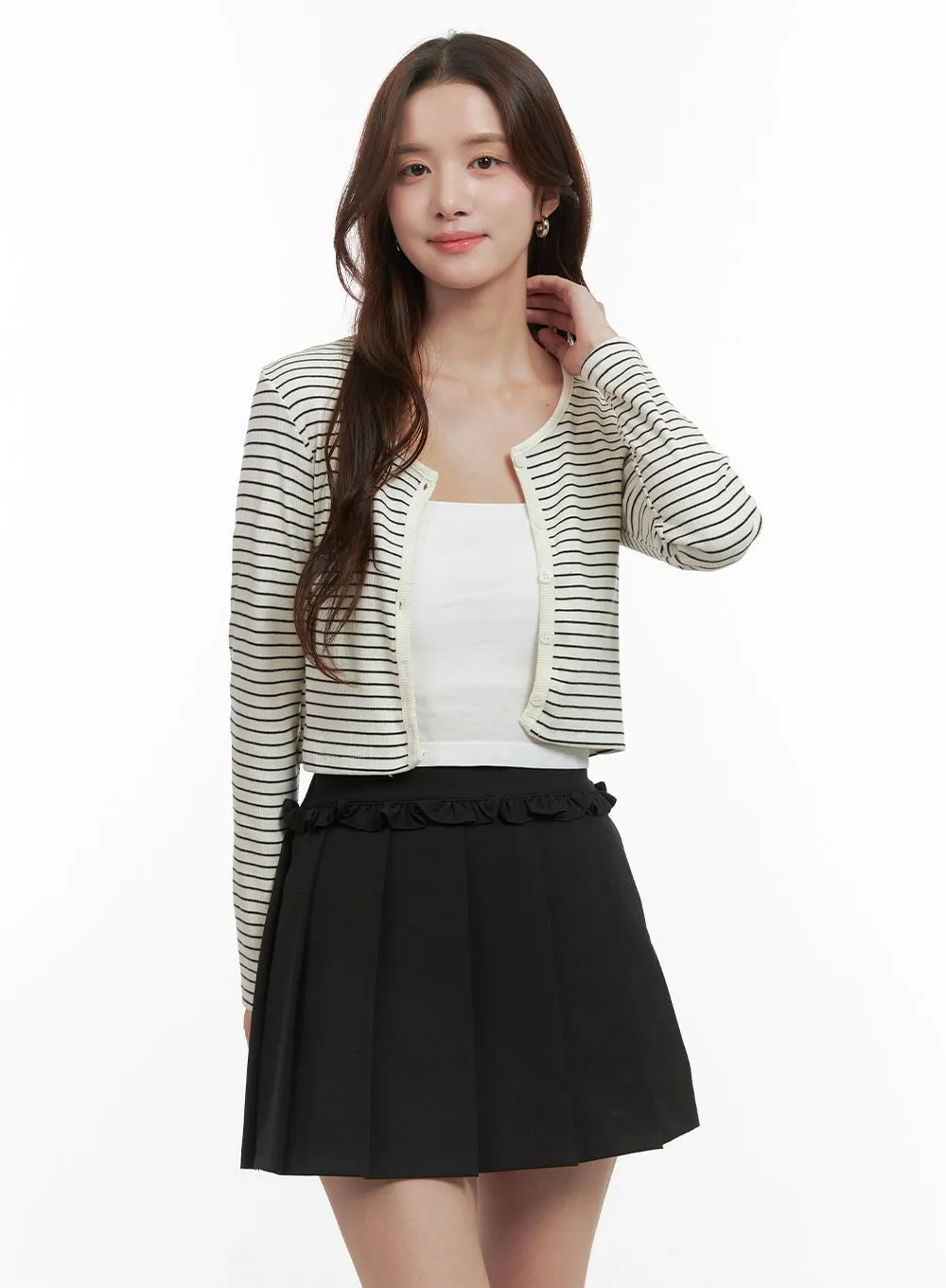 Button-Up Striped Crop Cardigan OO421