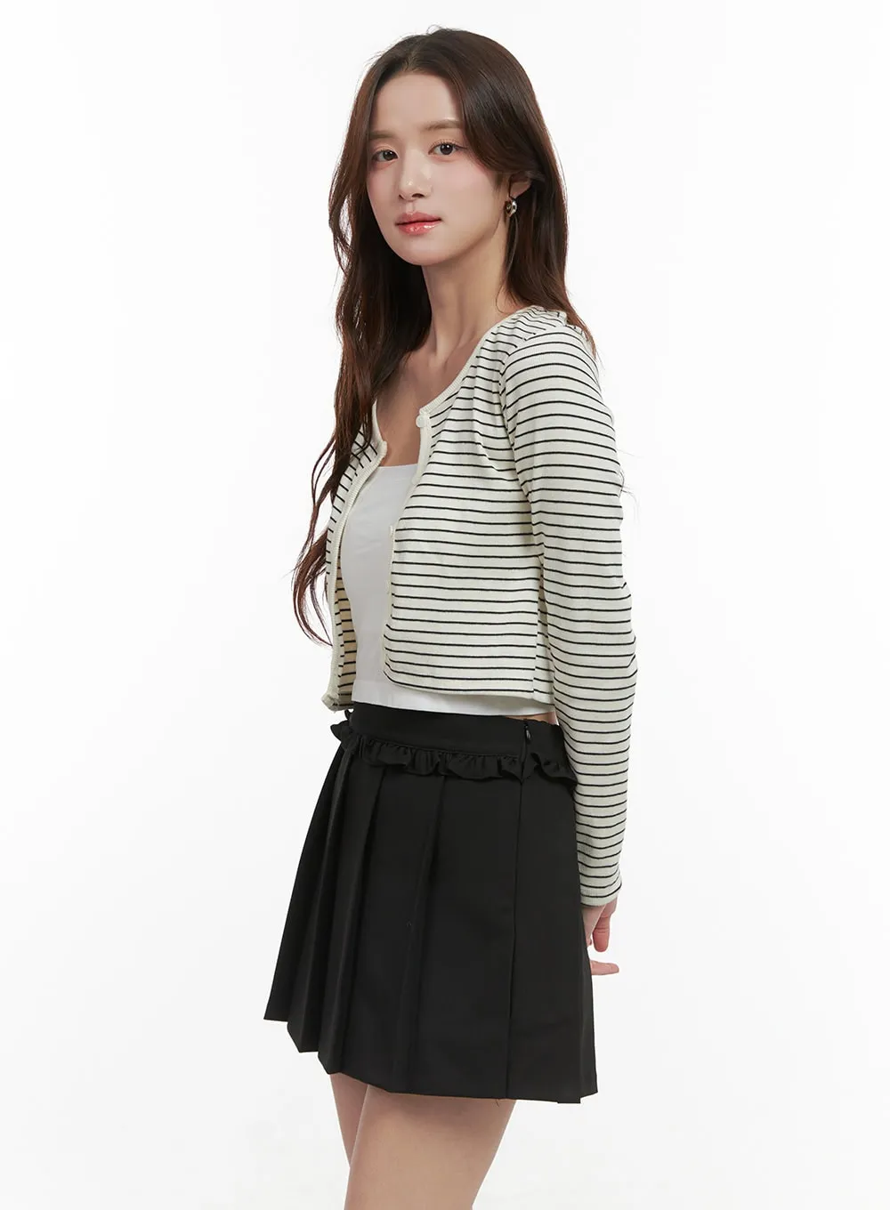 Button-Up Striped Crop Cardigan OO421