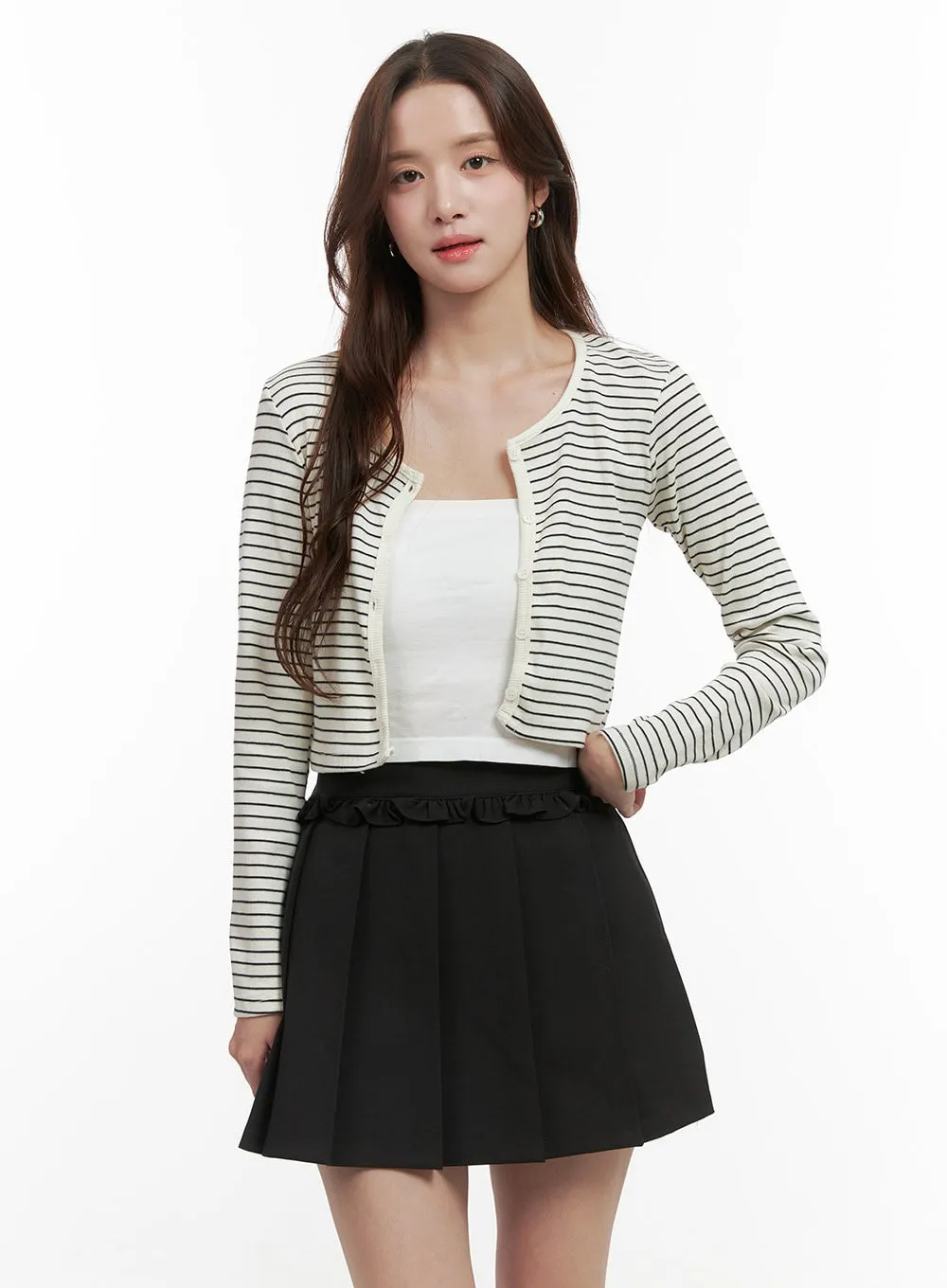 Button-Up Striped Crop Cardigan OO421