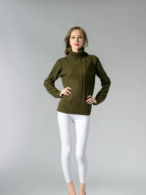 Cable-Knit Turtleneck Long Sleeve Sweater