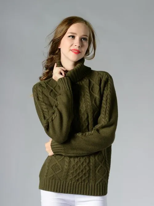 Cable-Knit Turtleneck Long Sleeve Sweater