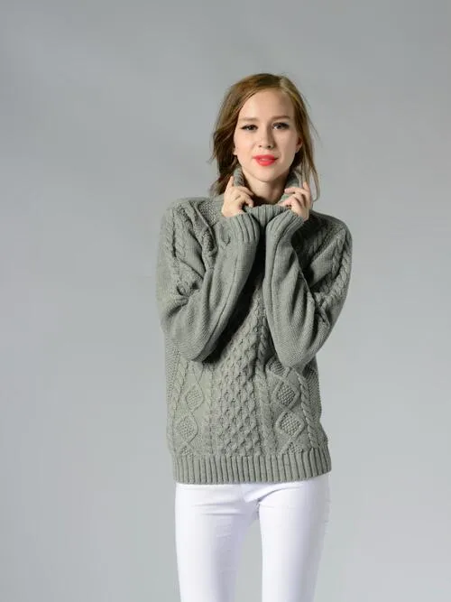 Cable-Knit Turtleneck Long Sleeve Sweater