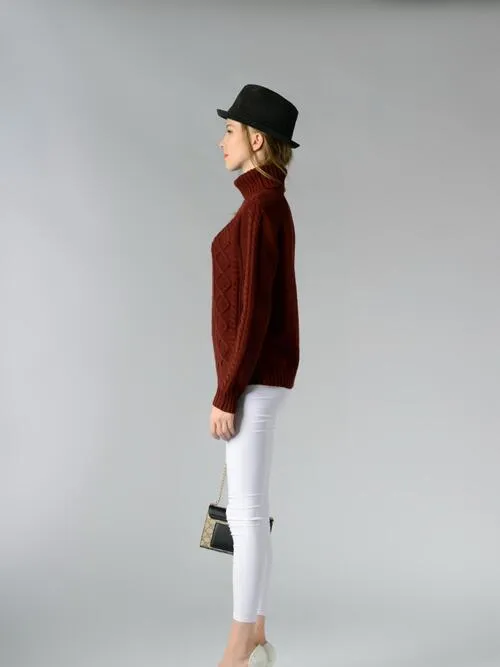 Cable-Knit Turtleneck Long Sleeve Sweater