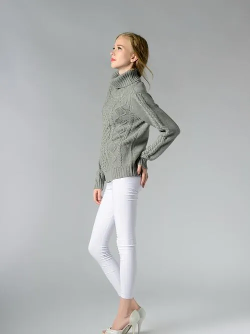 Cable-Knit Turtleneck Long Sleeve Sweater