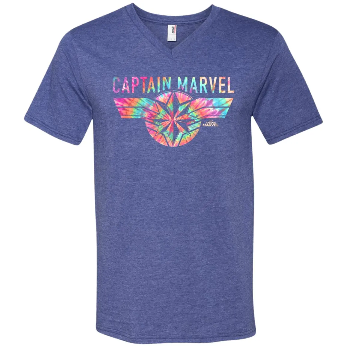 Captain Marvel Logo Banner Tie Dye Colors Men V-Neck T-Shirt