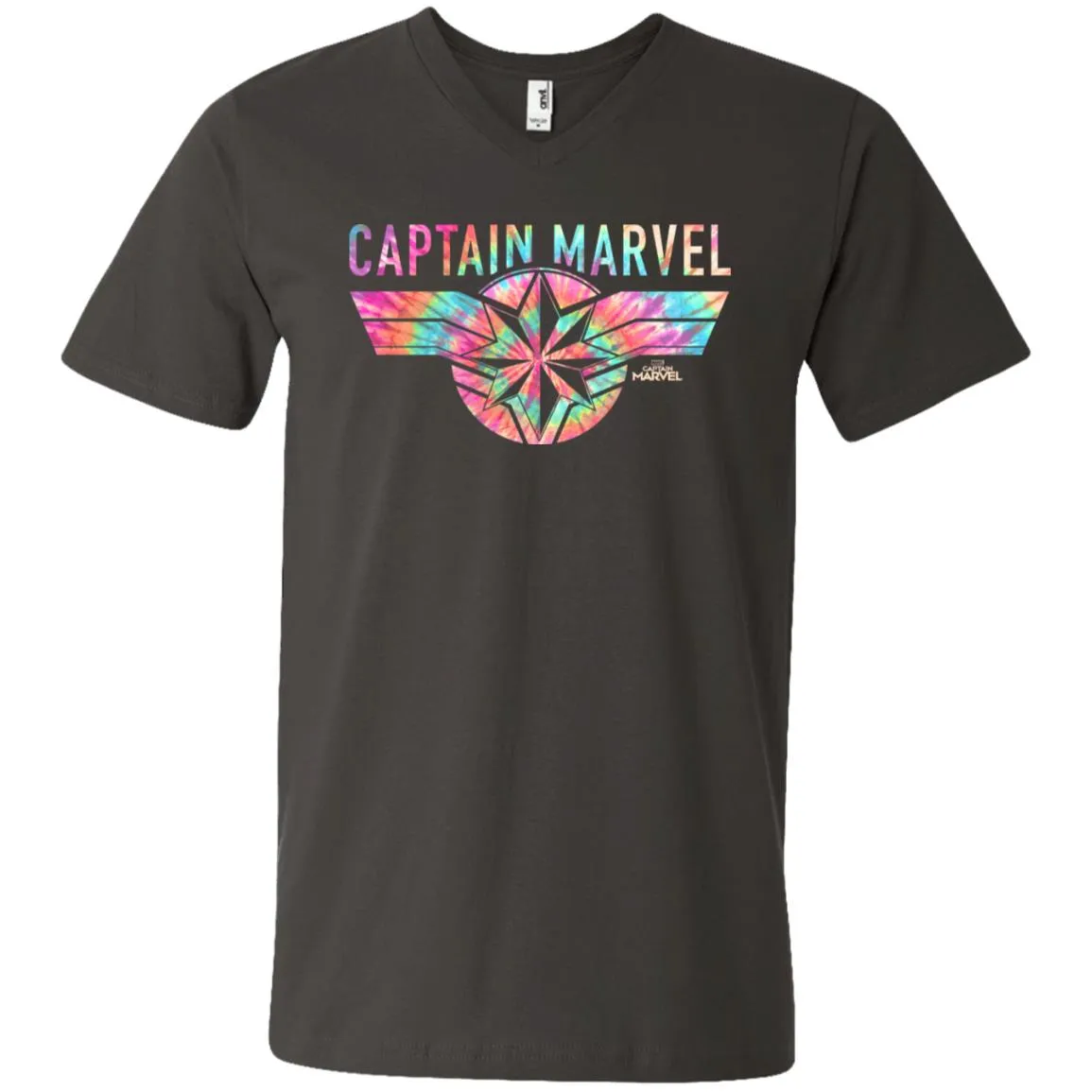 Captain Marvel Logo Banner Tie Dye Colors Men V-Neck T-Shirt