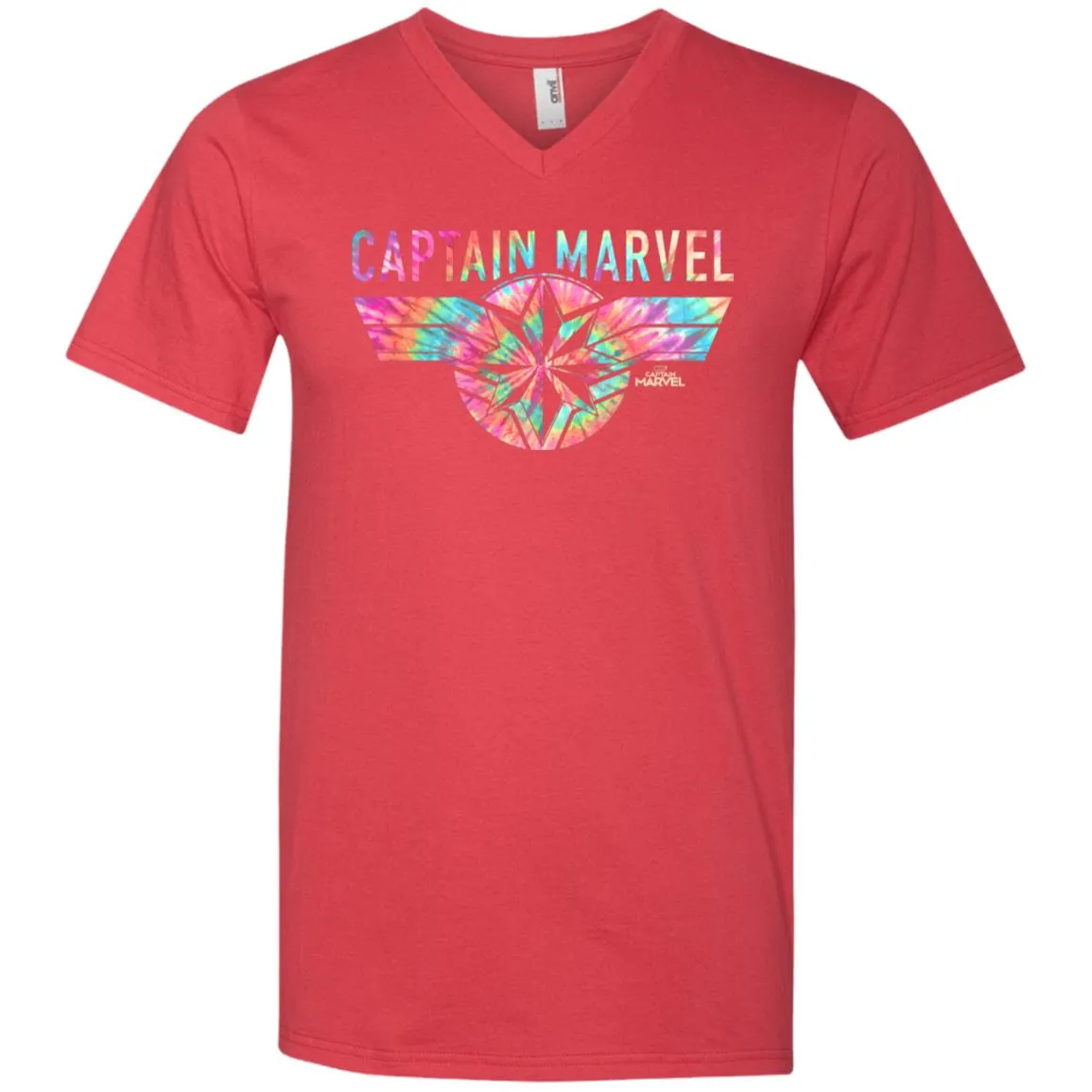 Captain Marvel Logo Banner Tie Dye Colors Men V-Neck T-Shirt