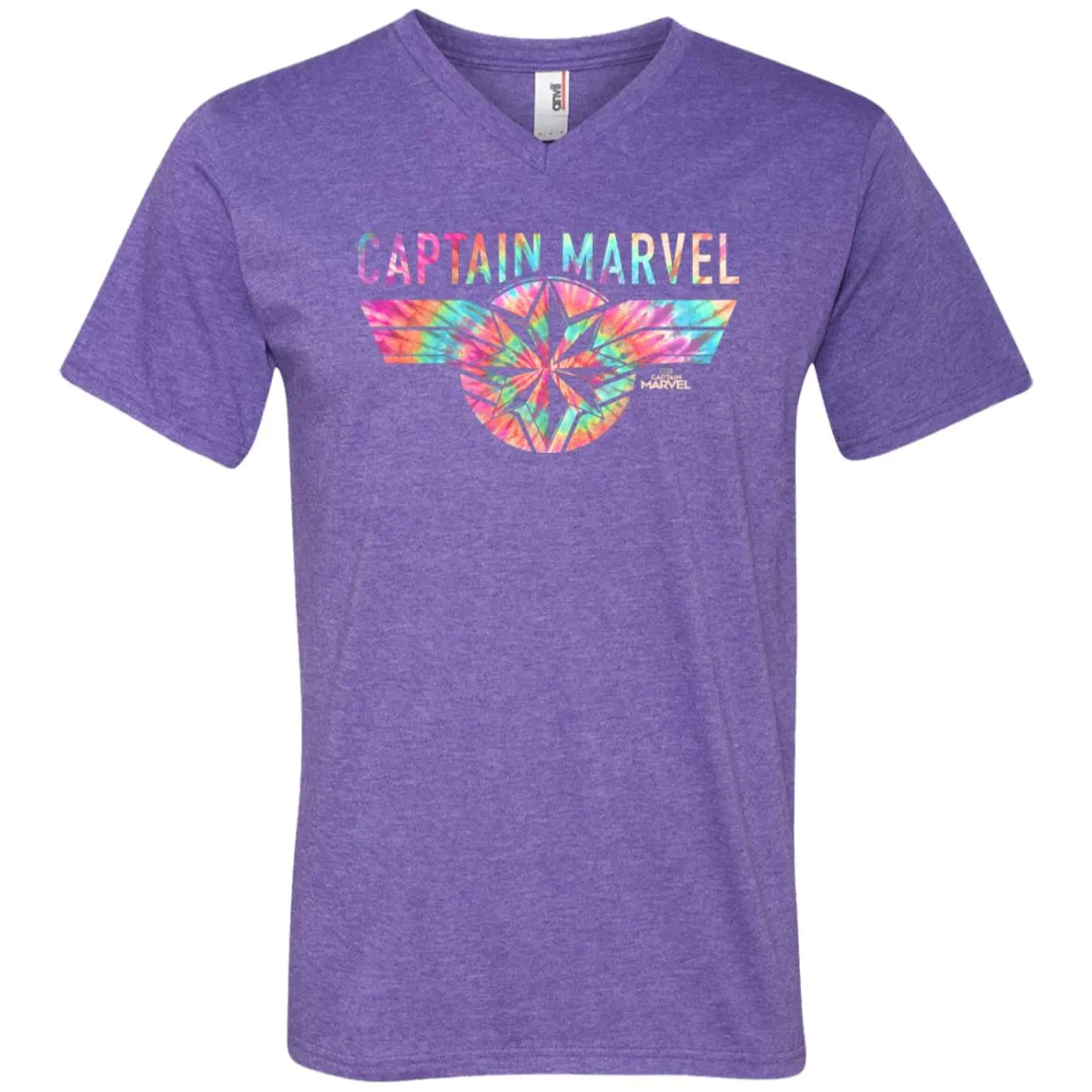 Captain Marvel Logo Banner Tie Dye Colors Men V-Neck T-Shirt