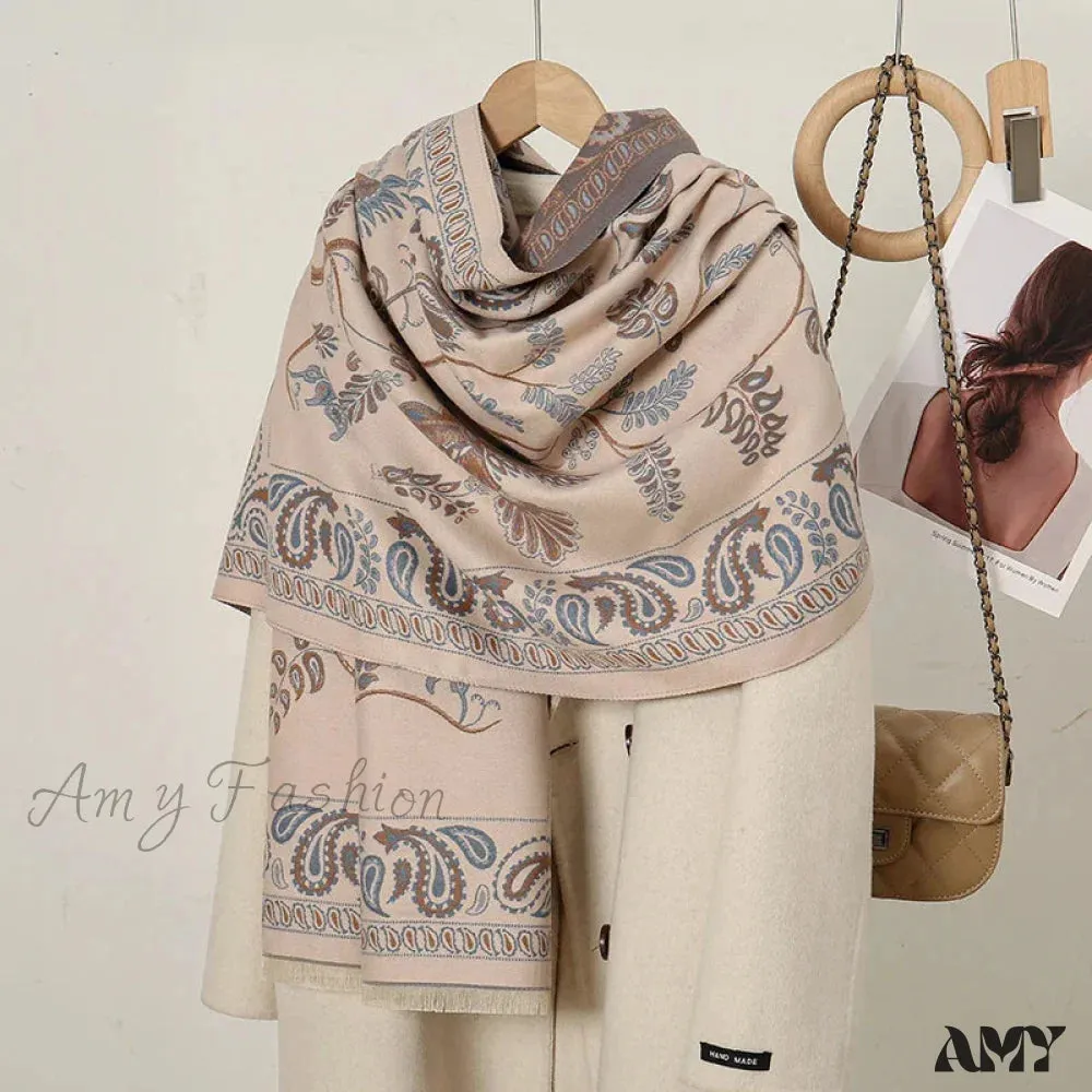 Cashmere Floral Print Winter Blanket Wrap Scarf