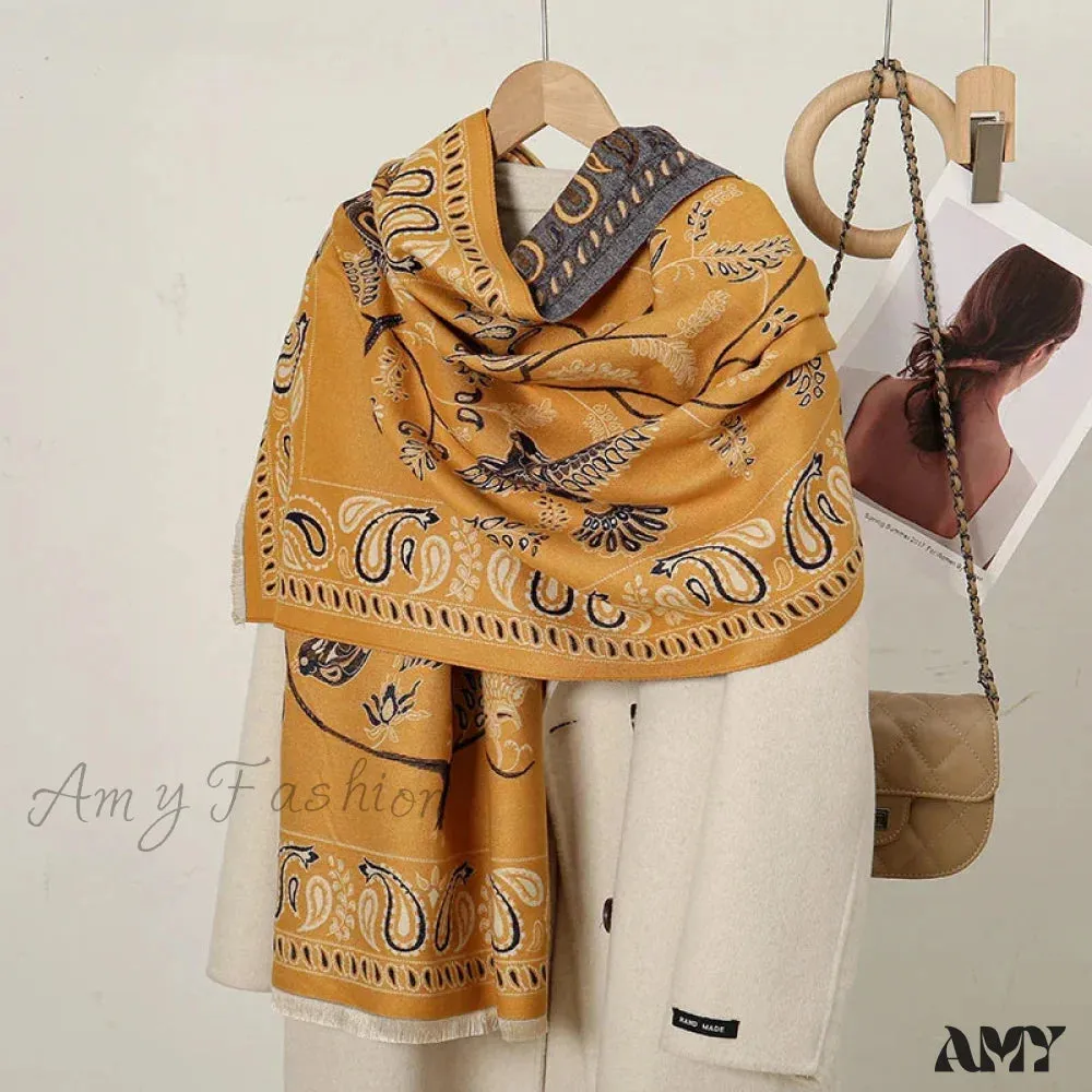 Cashmere Floral Print Winter Blanket Wrap Scarf