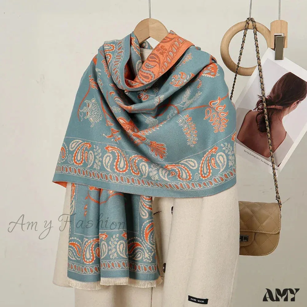 Cashmere Floral Print Winter Blanket Wrap Scarf