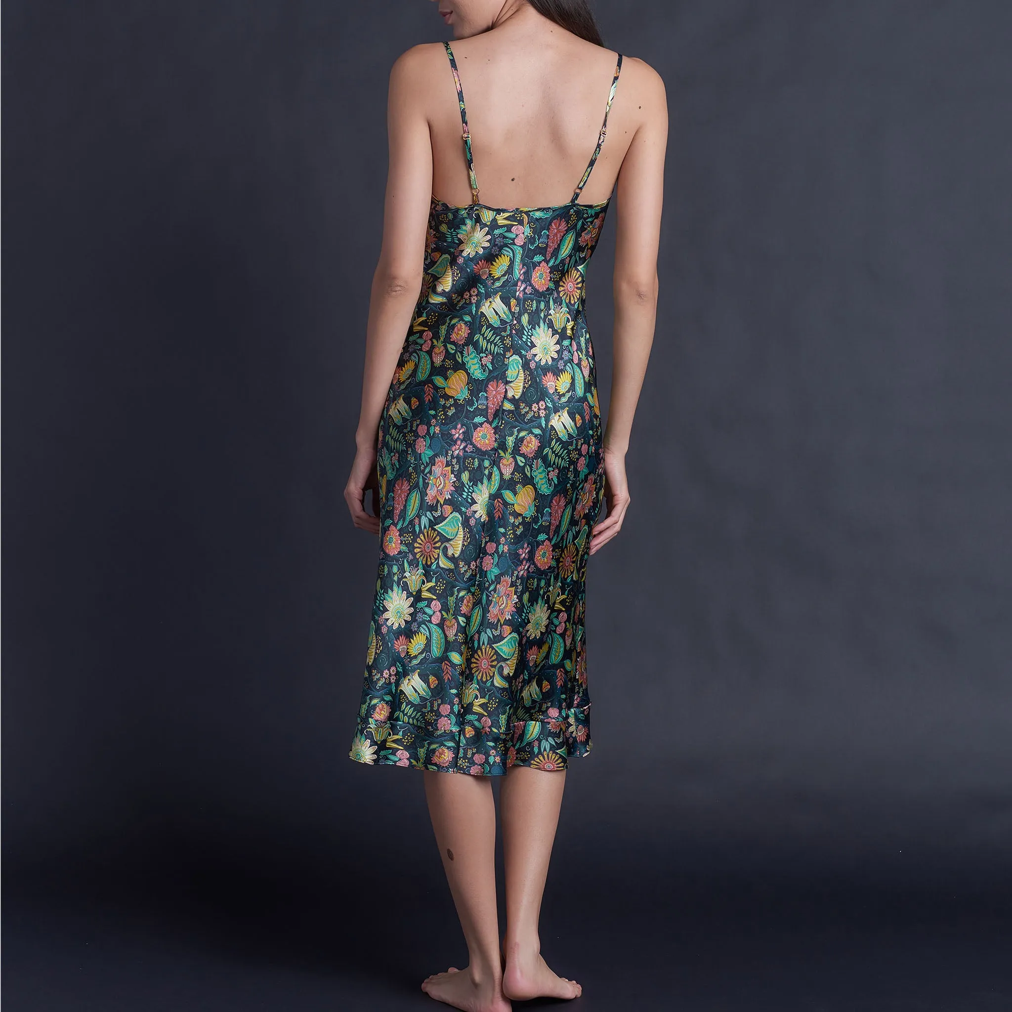 Celeste Tea Length Slip Dress in Liberty of London Tree of Life Silk Charmeuse