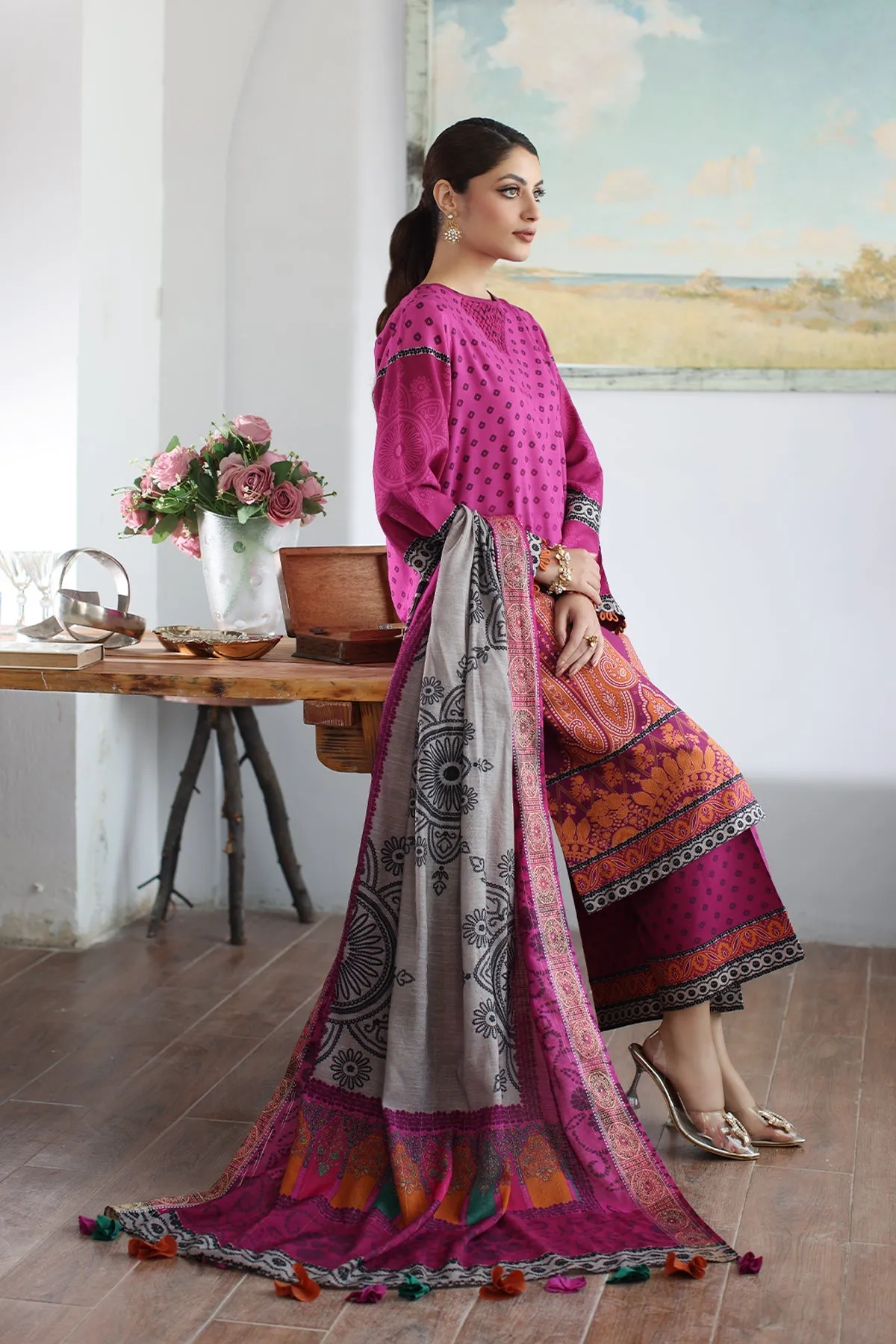 Charizma C-Print Linen with Wool Shawl – CPW3-18