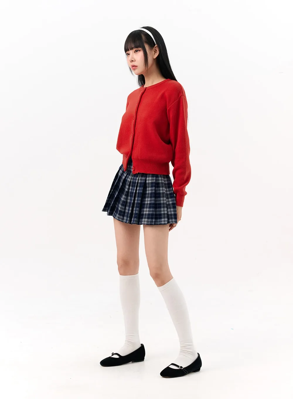 Check Pleated Mini Skirt IO317