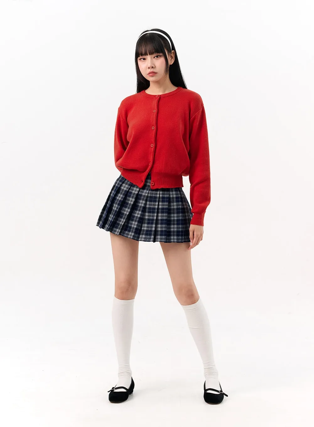 Check Pleated Mini Skirt IO317