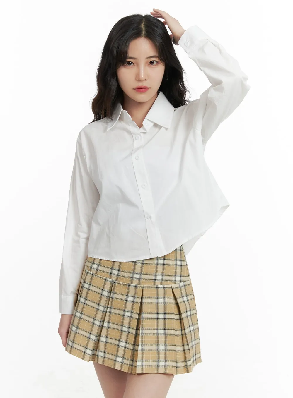 Checkered Pleated Mini Skirt OM425