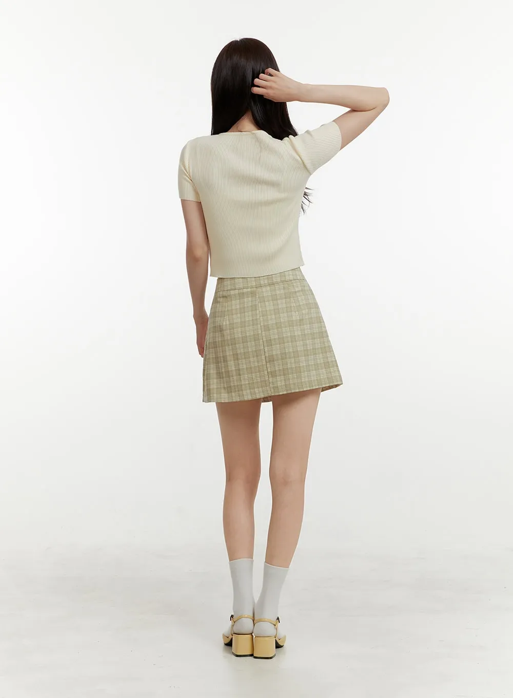 Checkered Pleated Mini Skirt OY409