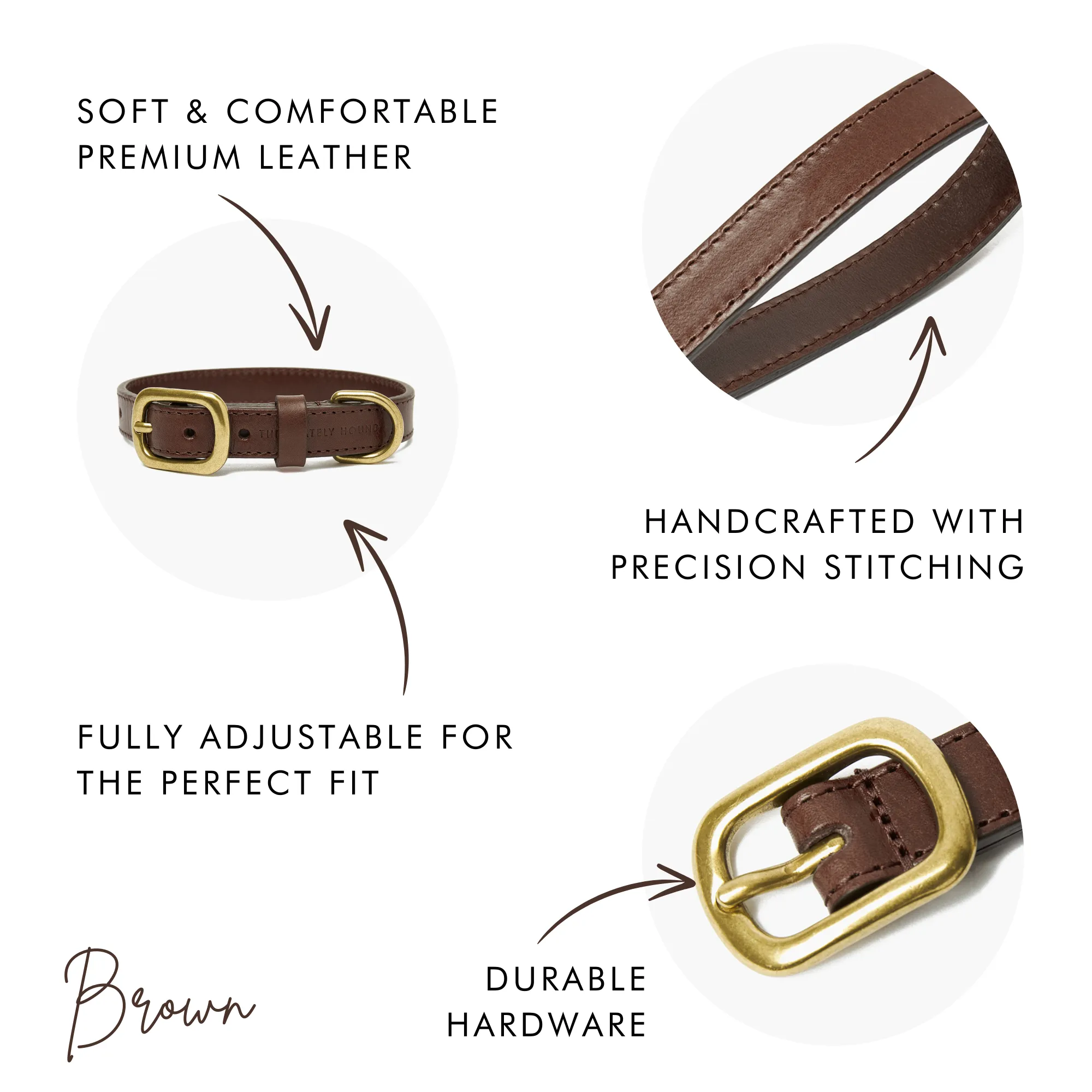 Chocolate Brown Leather Dog Collar – Durable & Stylish