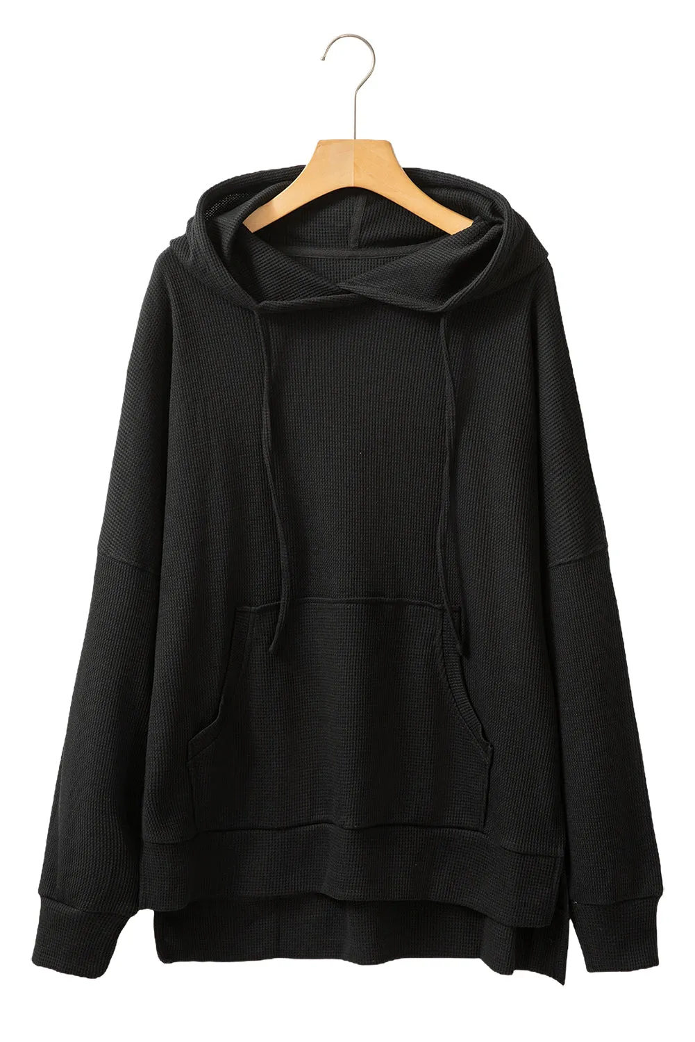 Coffee Waffle Knit High Low Oversized Hoodie