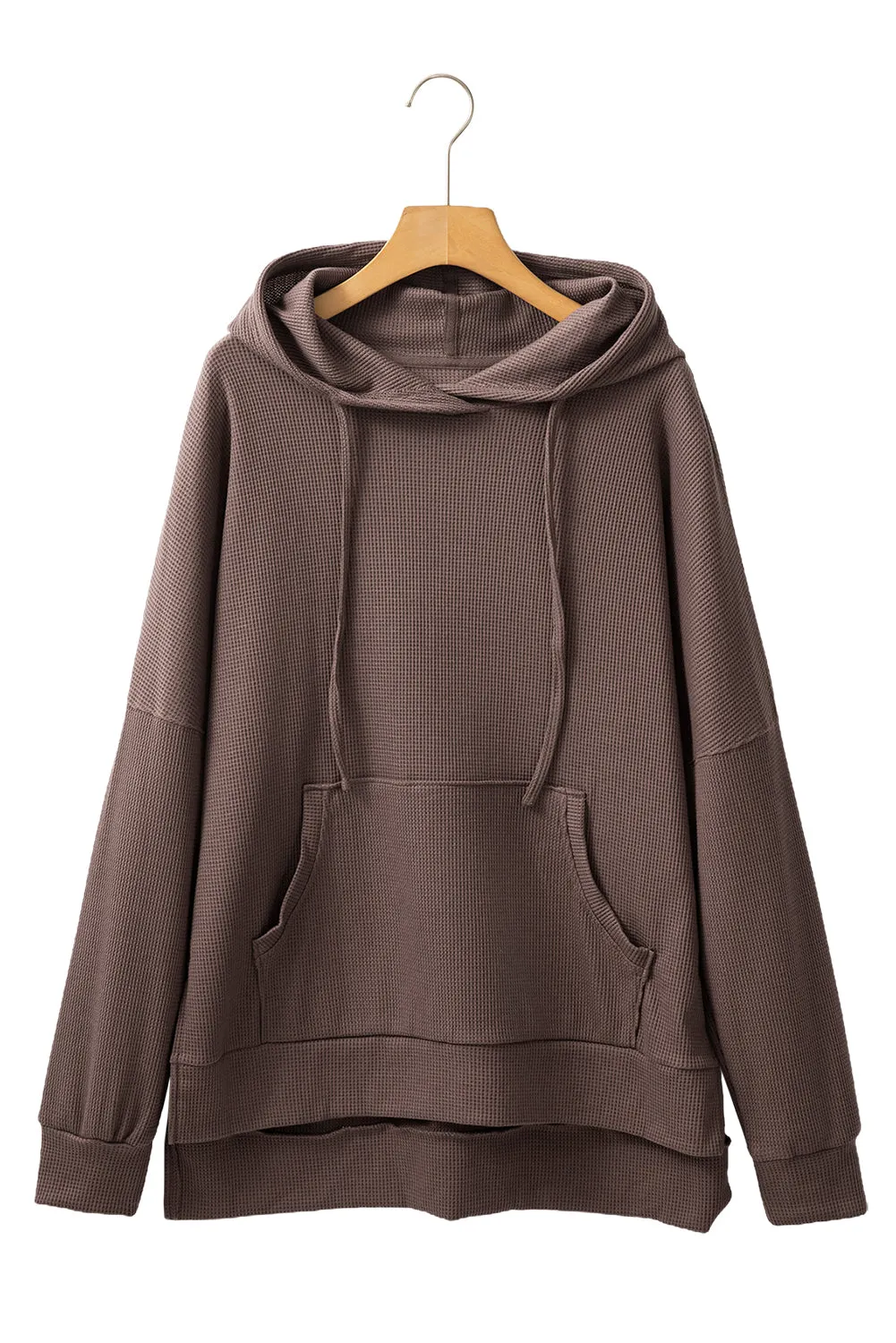 Coffee Waffle Knit High Low Oversized Hoodie