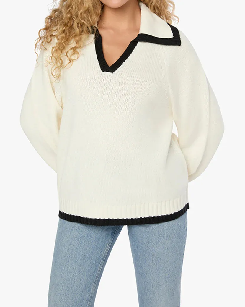 Collar V Neck Sweater Ivory Black