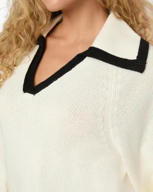 Collar V Neck Sweater Ivory Black