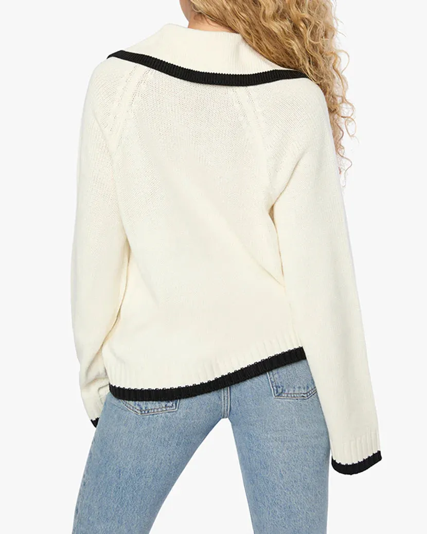 Collar V Neck Sweater Ivory Black