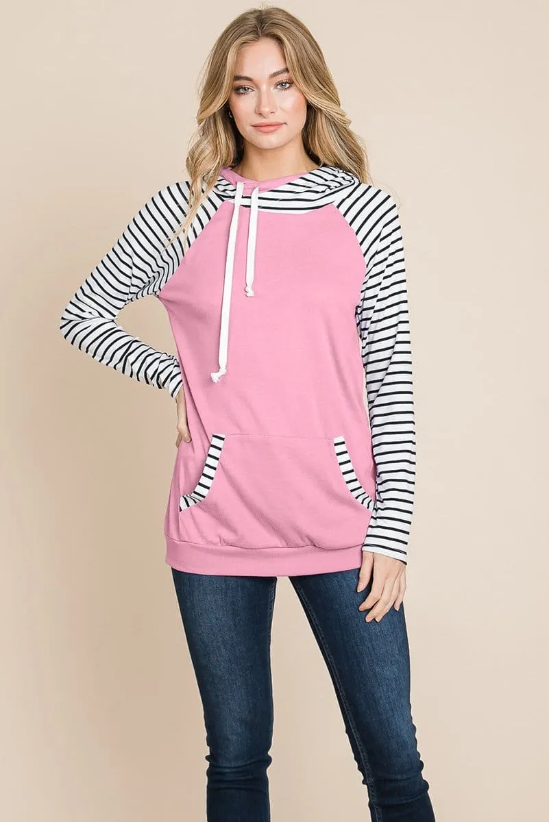 Color Block Striped Double Hoodie Sweatshirts