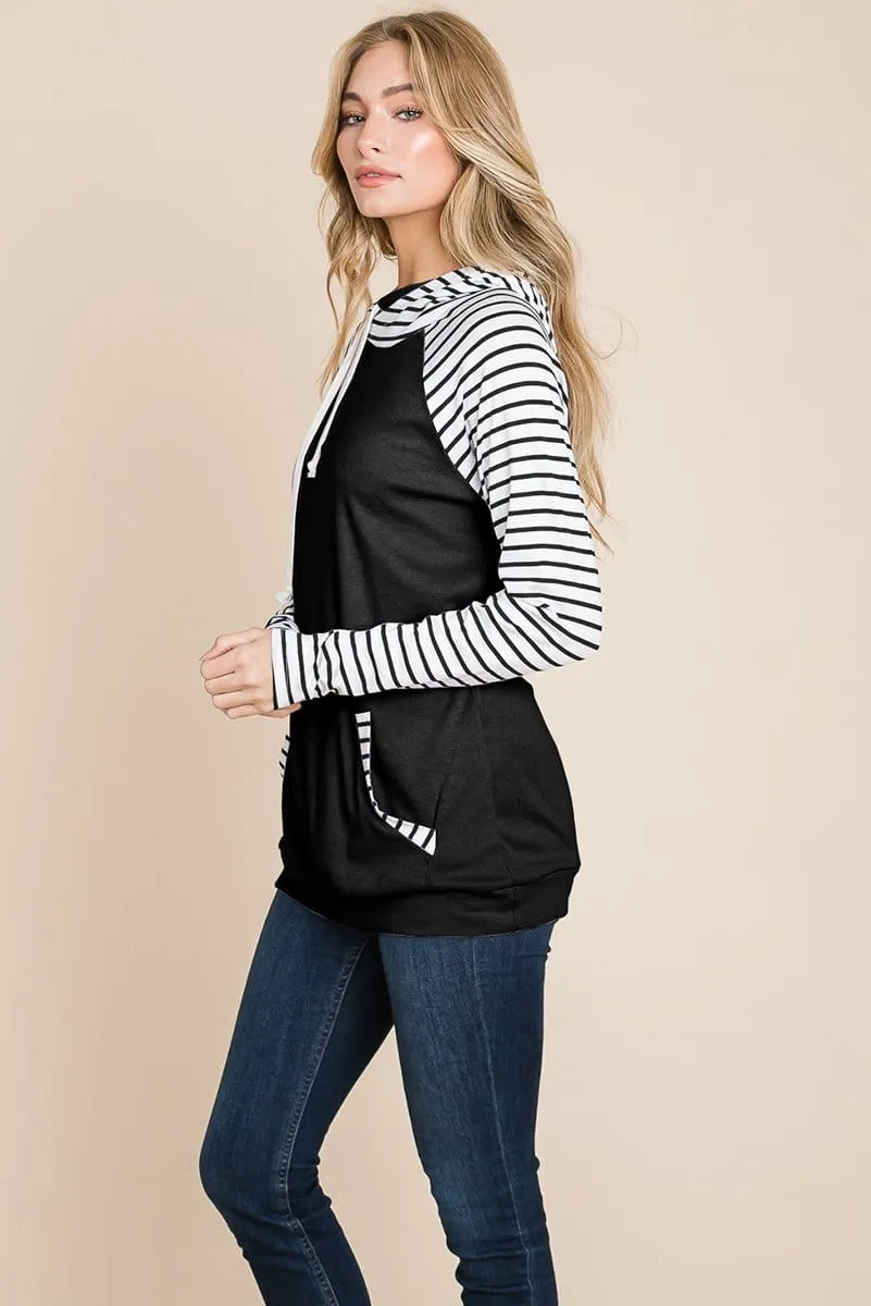 Color Block Striped Double Hoodie Sweatshirts