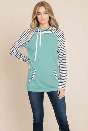 Color Block Striped Double Hoodie Sweatshirts