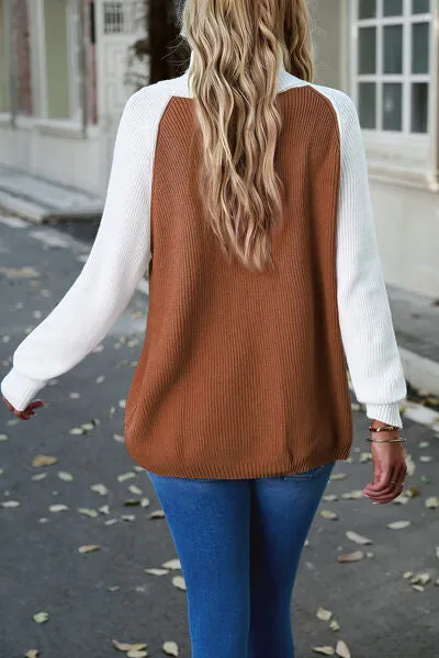 Contrast Turtleneck Raglan Sleeve Sweater