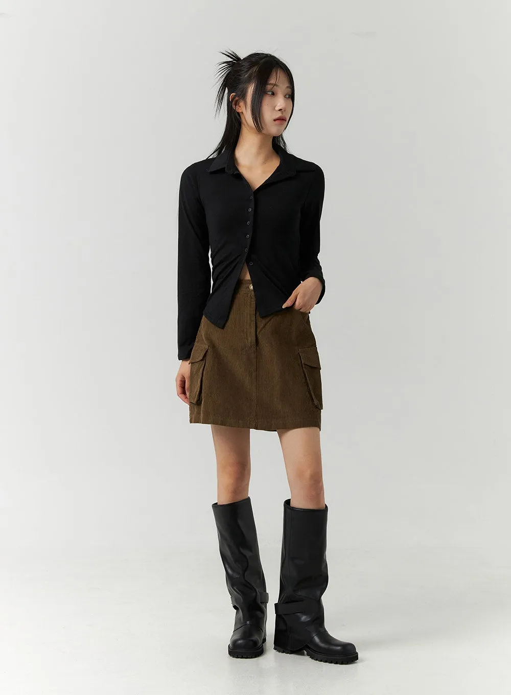 Corduroy Cargo Mini Skirt CN321