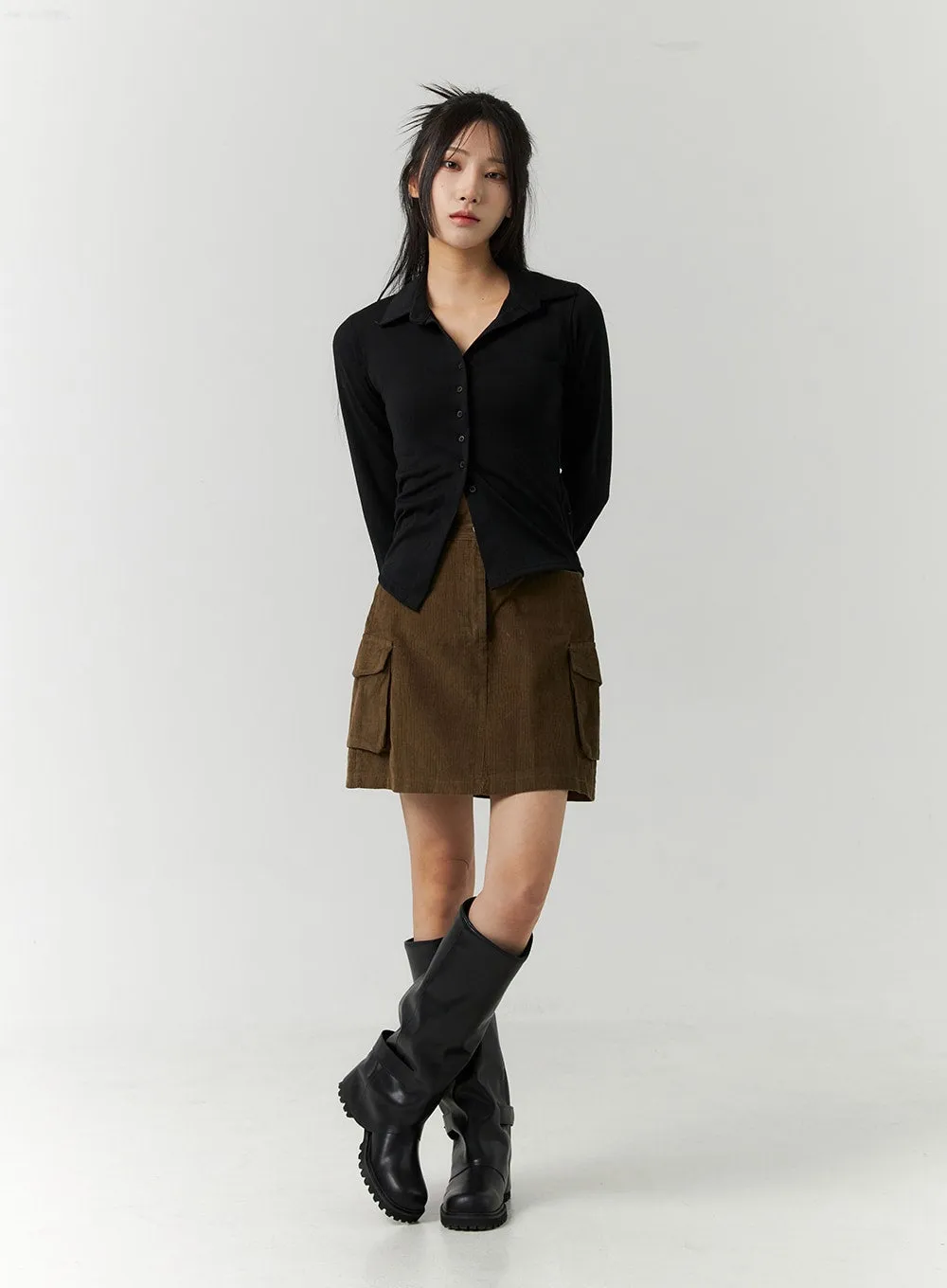 Corduroy Cargo Mini Skirt CN321