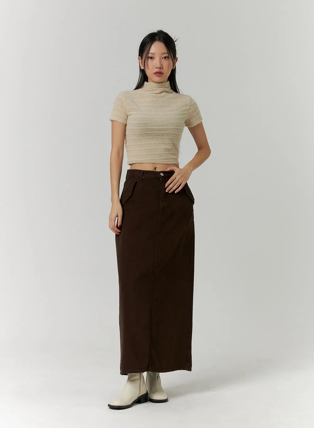 Corduroy Mid-Rise Solid Maxi Skirt CD315