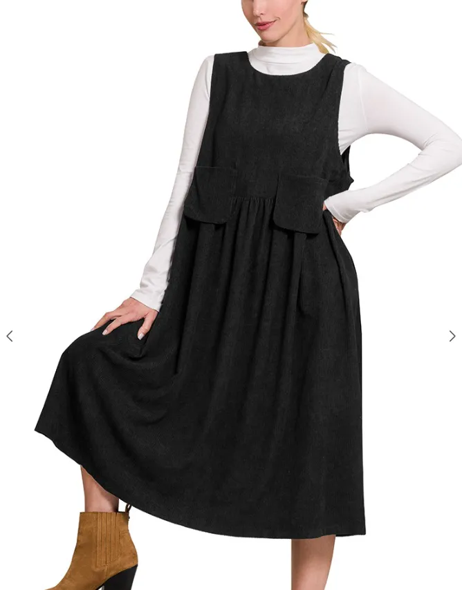 CORDUROY SLEEVELESS MIDI DRESS