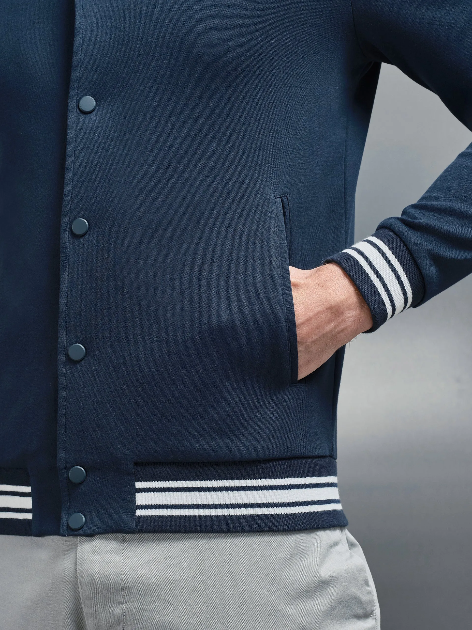 Cotton Jersey Varsity Jacket in Navy