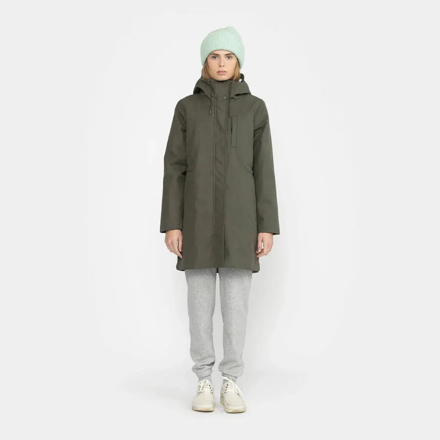 Cotton Padded Unisex Knee Length Parka Jacket in Olive Green