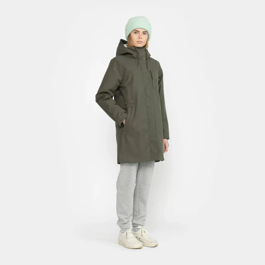 Cotton Padded Unisex Knee Length Parka Jacket in Olive Green