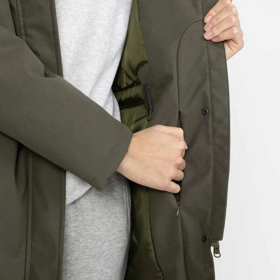 Cotton Padded Unisex Knee Length Parka Jacket in Olive Green