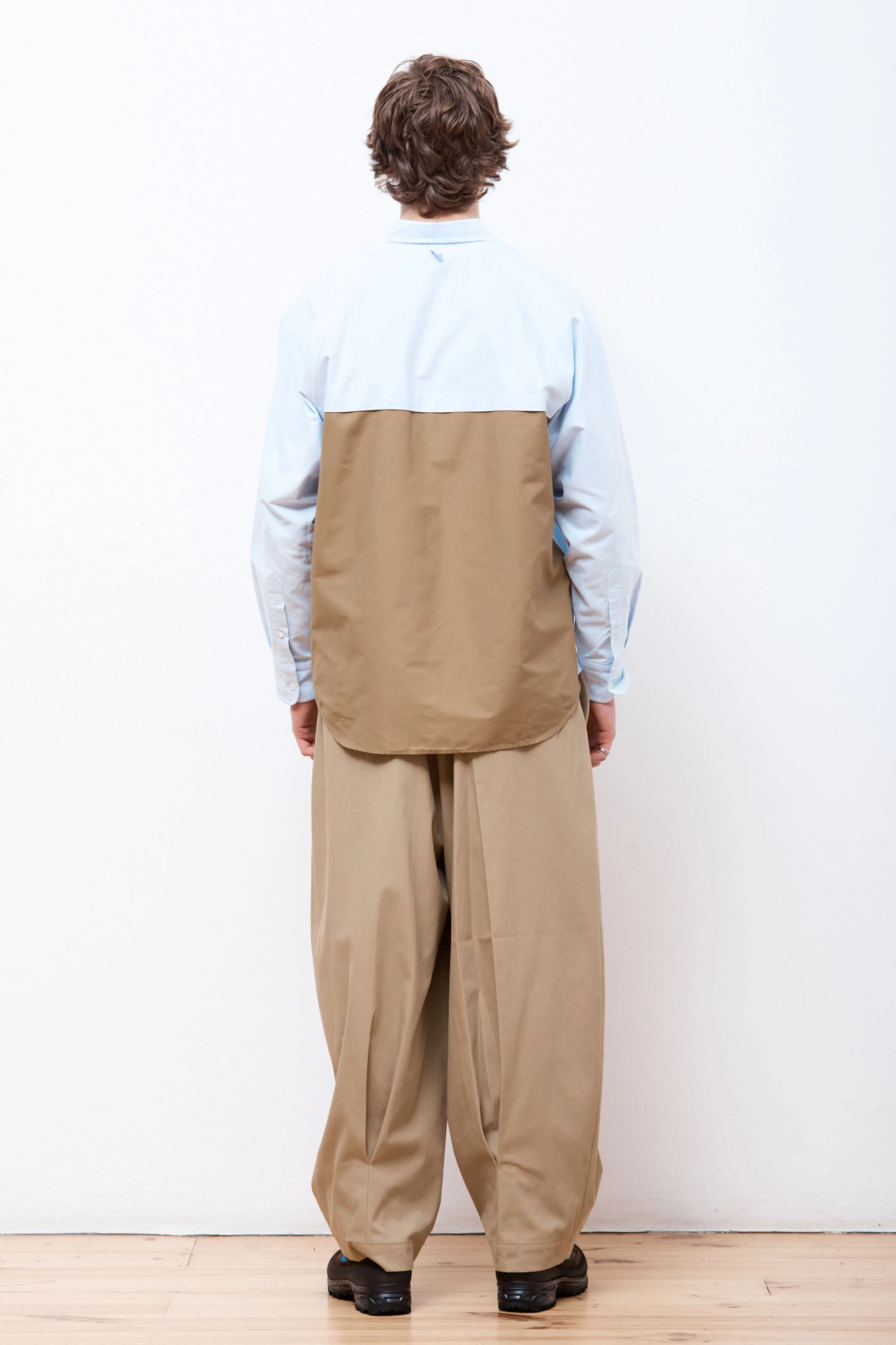 Cotton Twill Pleated Pants Beige