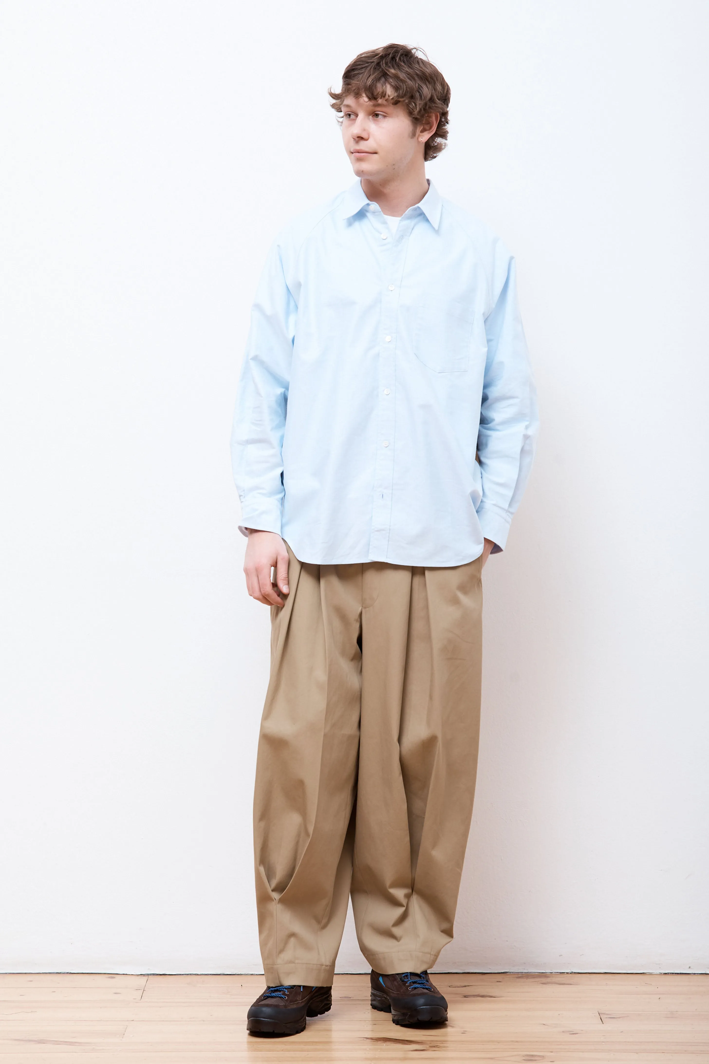 Cotton Twill Pleated Pants Beige