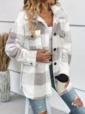 Cozy Plaid Fuzzy Jacket Warm  Stylish Womens Outerwear