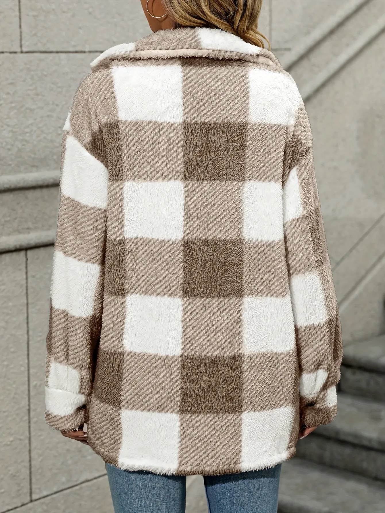 Cozy Plaid Fuzzy Jacket Warm  Stylish Womens Outerwear