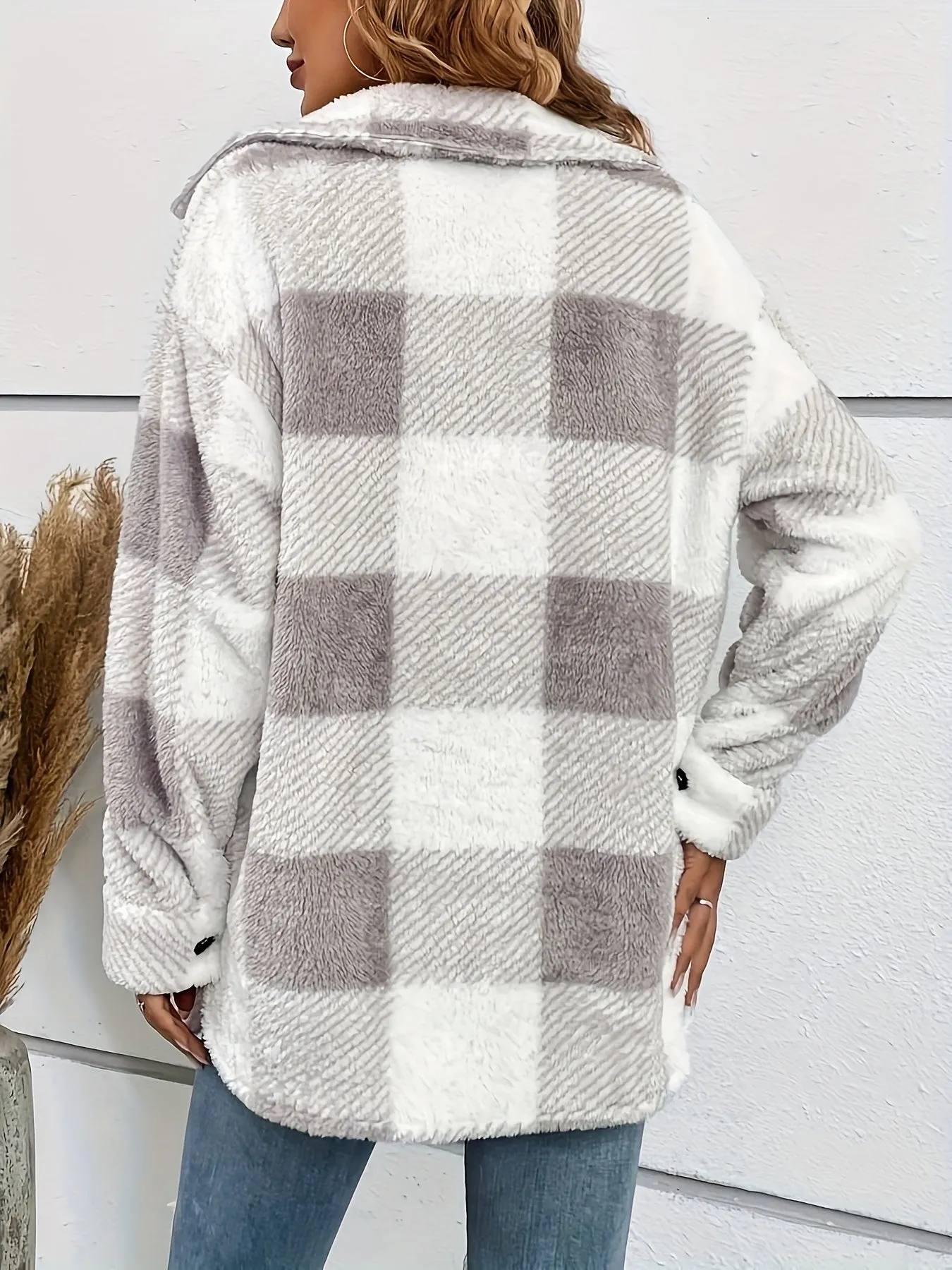 Cozy Plaid Fuzzy Jacket Warm  Stylish Womens Outerwear