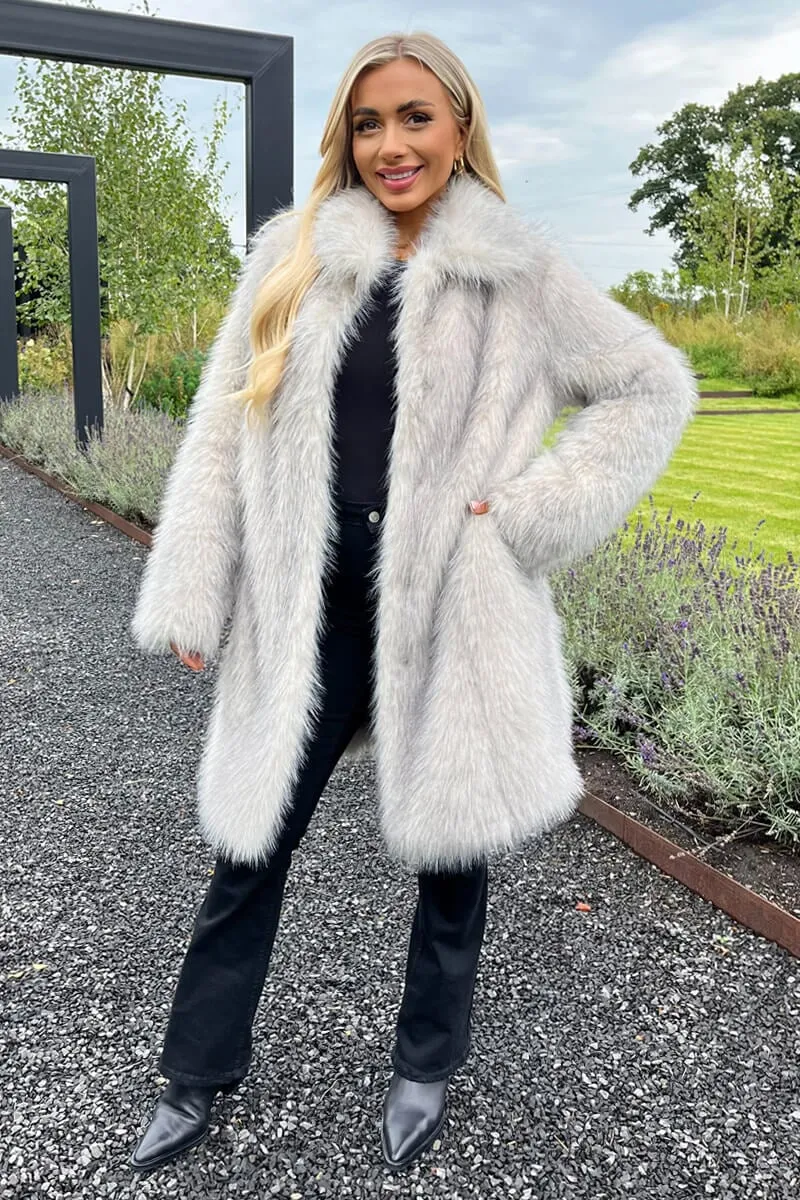 CREAM TIPPED FAUX FUR LONG JACKET